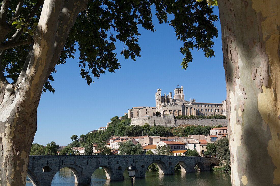 Pont Vieux over the River Orb with St. Nazaire Cathedral in Beziers, Languedoc-Roussillon, France, Europe