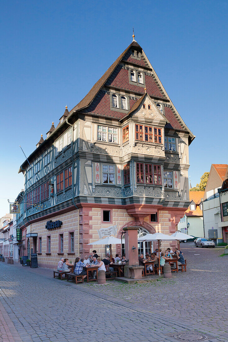 Tavern in a half-timbered house, old town of Miltenberg, Franconia, Bavaria, Germany, Europe