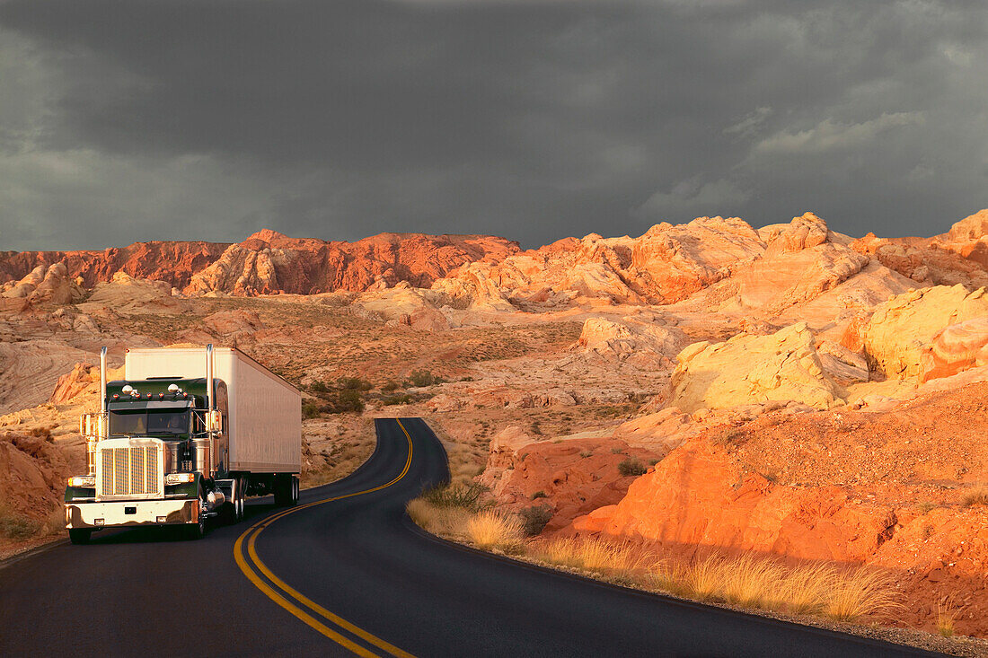 Truck driving on remote highway