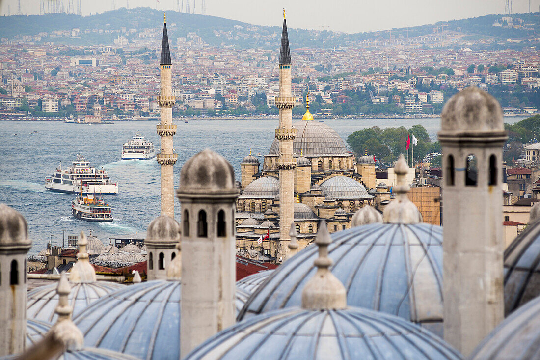 New Mosque Yeni Cami seen from Suleymaniye Mosque, Istanbul, Turkey