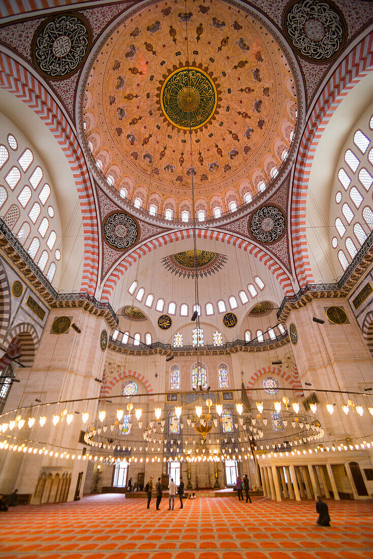 Inside Suleymaniye Mosque, UNESCO World Heritage Site, Istanbul, Turkey, Europe