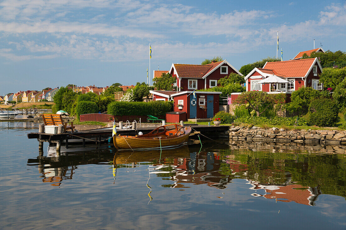 Swedish red summer houses in Brandaholm, Dragso Island, Karlskrona, Blekinge, South Sweden, Sweden, Scandinavia, Europe