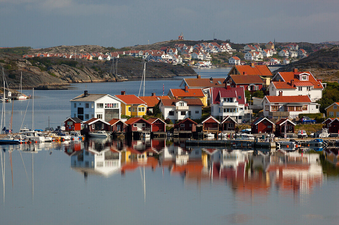 View over harbour and houses, Stocken, Orust, Bohuslan Coast, Southwest Sweden, Sweden, Europe