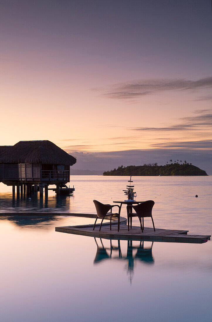 Pool of Sofitel Hotel at dawn, Bora Bora, Society Islands, French Polynesia, South Pacific, Pacific