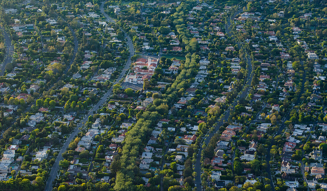 Aerial view of neighborhoods in cityscape