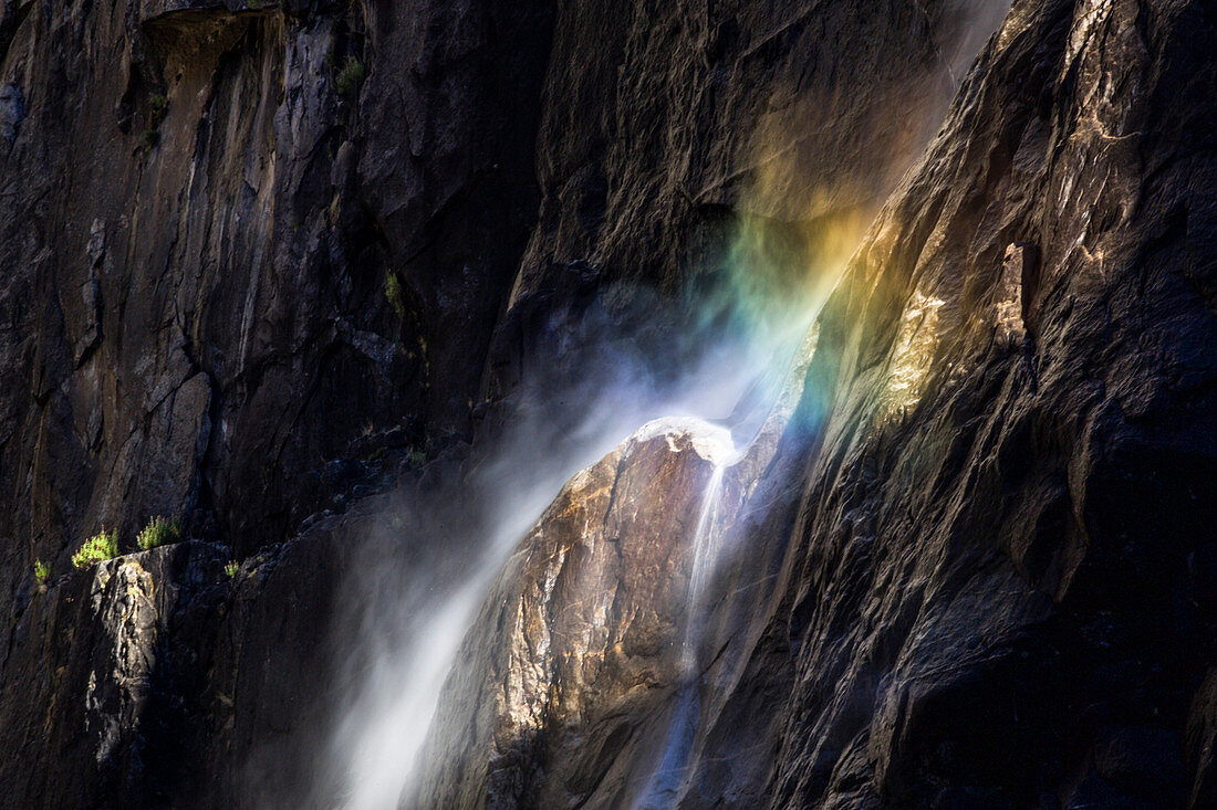 Misty Waterfall and Rainbow, Yosemite National Park, California, USA