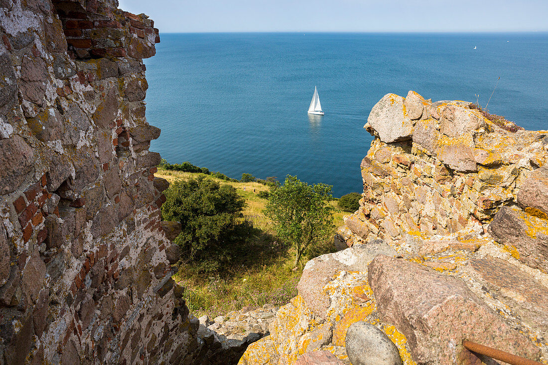 view from the castle ruins and medieval fortification, Hammershus, middle ages, Baltic sea, Bornholm, Denmark, Europe