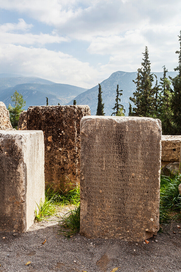 Stone blocks with inscription, Delphi, Greece