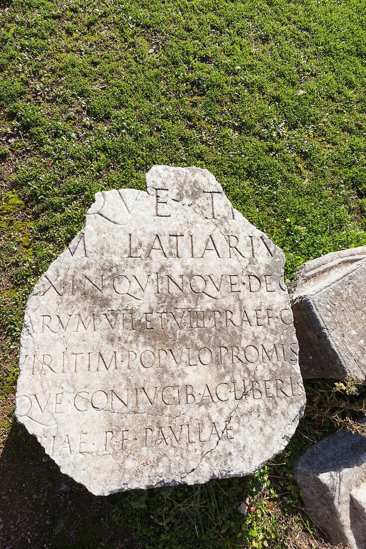 Inscription on a broken stone tablet, Philippi, Greece