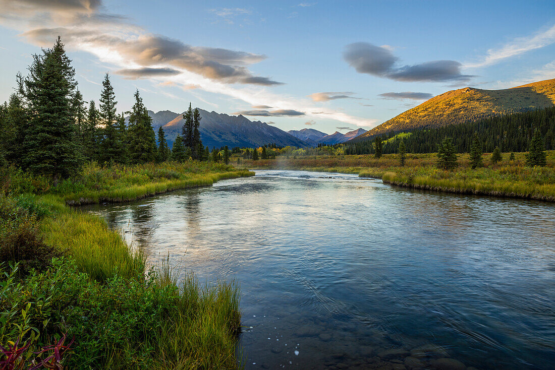 The Lapie River flows through the wilderness along the South Canol Road, Yukon, Canada