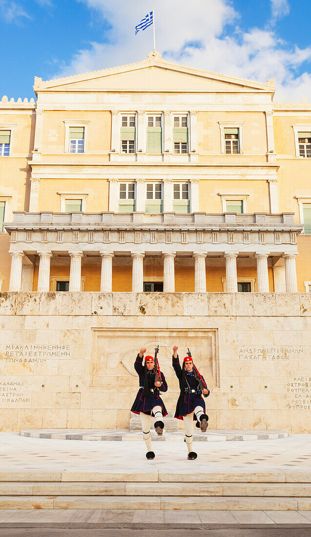 Hellenic Parliament, the Parliament of Greece, located in the Parliament House overlooking Syntagma Square, Athens, Greece