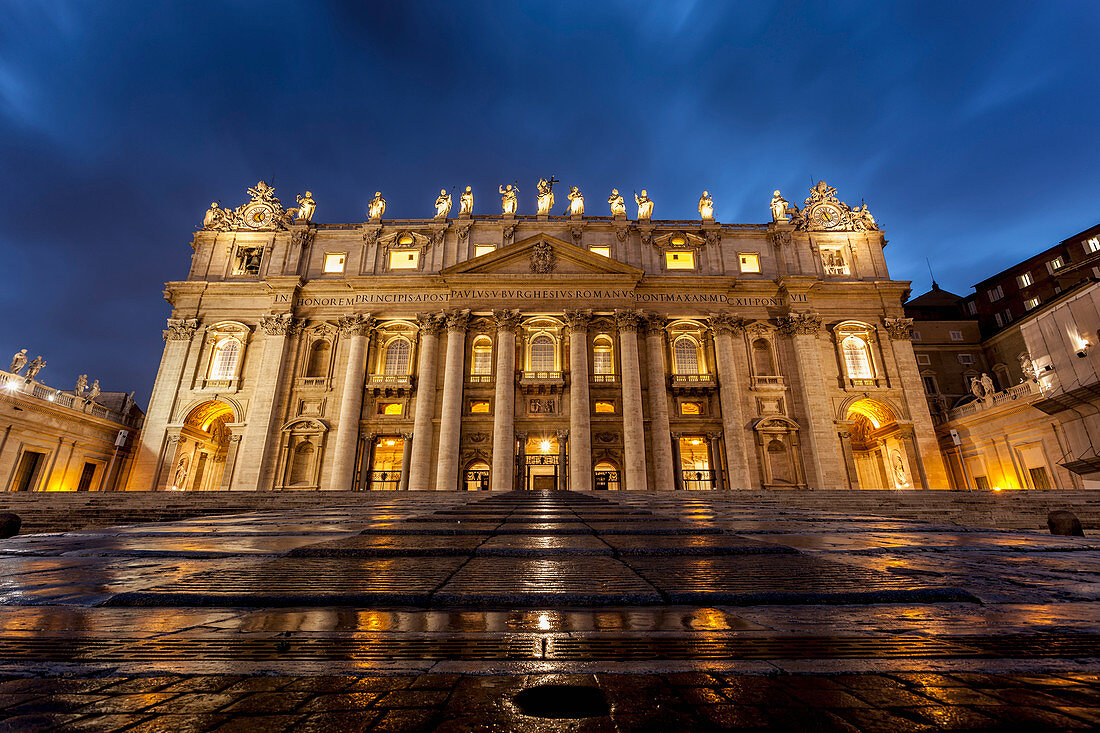 St. Peter's Basilica at nighttime, Rome, Italy