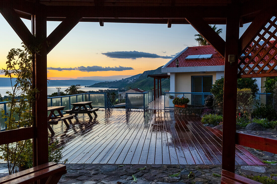 House with a view of the shoreline of the Sea of Galilee, Migdal, Israel