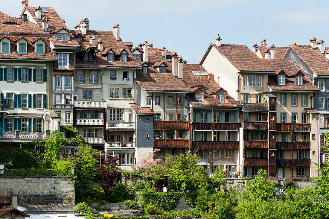 Häuser der Altstadt an der Aare, UNESCO Welterbestätte Altstadt von Bern, Kanton Bern, Schweiz