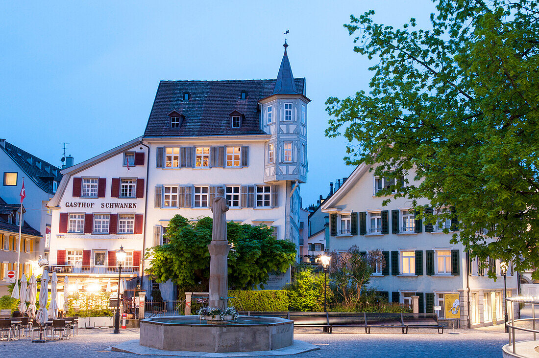 old town at dusk, St. Gallen, Canton of St. Gallen, Switzerland