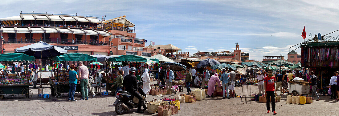 Panorama of Jemaa El Fna market square, Marrakech, Morocco