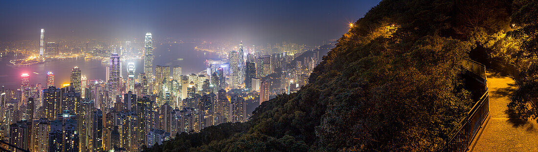 Hong Kong from the Peak at night, Hong Kong, China, Asia