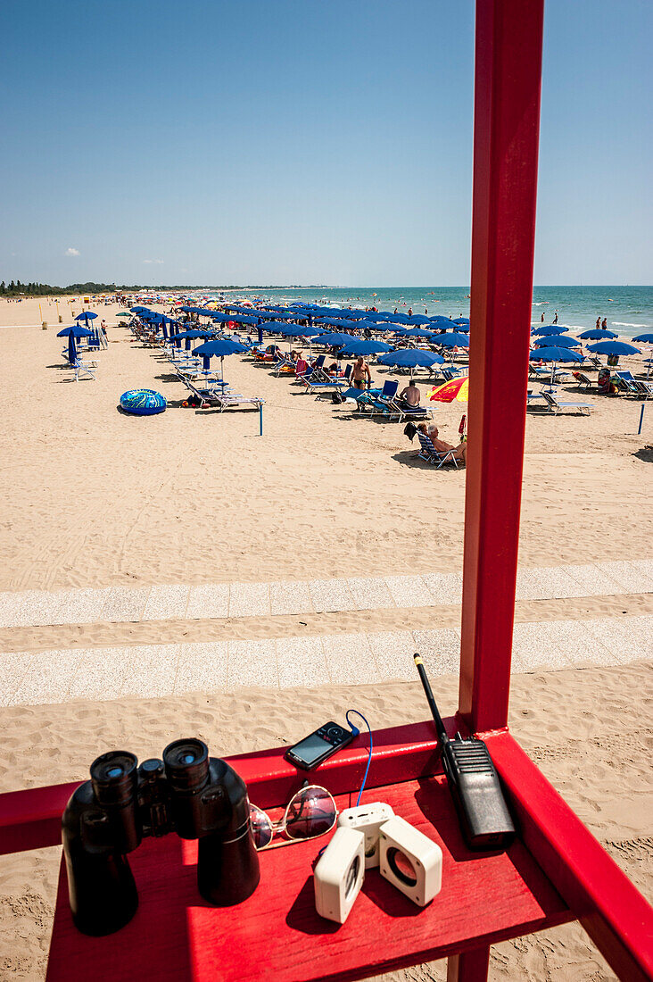 Lifeguards on the beach, Camping, Marina di Venezia, Punta Sabbioni, Venice, Italy, Europe, mediterranean Sea