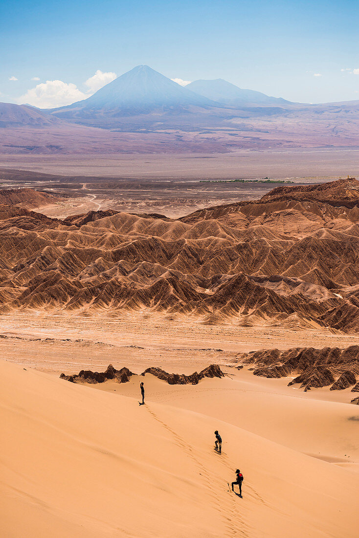Tourists in sand dunes at Death Valley Valle de la Muerte, San Pedro de Atacama, Atacama Desert, North Chile, Chile, South America