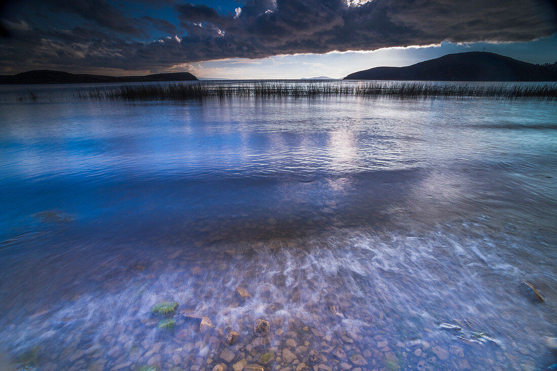 Stormy Lake Titicaca, Challapampa village, Isla del Sol Island of the Sun, Bolivia, South America