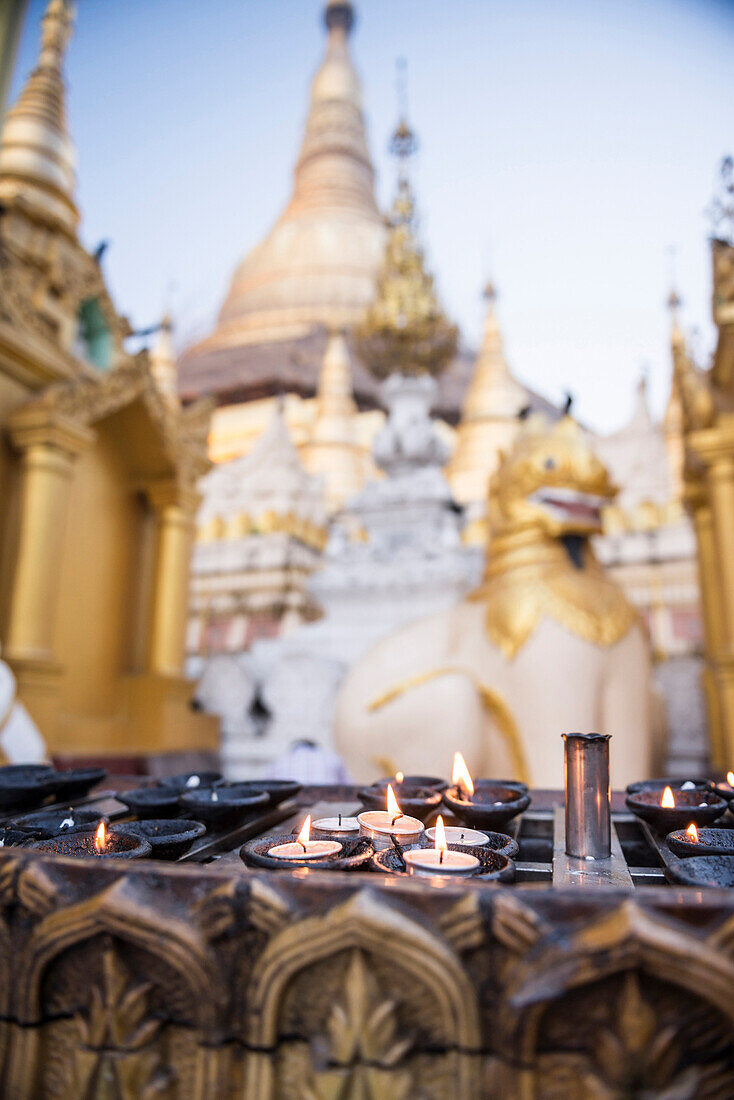 Burning candles at Shwedagon Pagoda Shwedagon Zedi Daw Golden Pagoda, Yangon Rangoon, Myanmar Burma, Asia