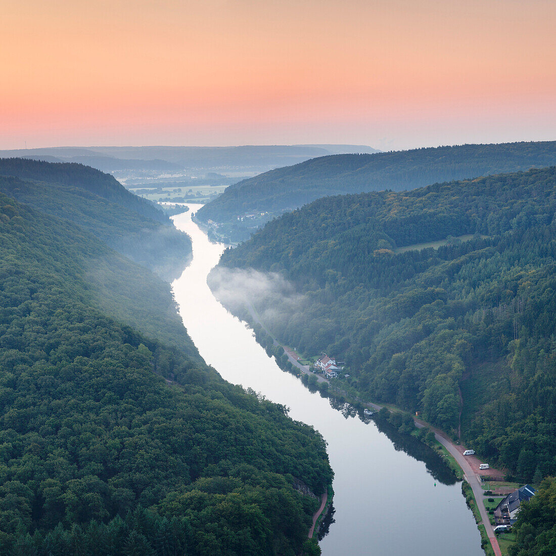 Saar Loop Grosse Saarschleife seen from Cloef viewing point, Orscholz, near Mettlach, Saarland, Germany, Europe