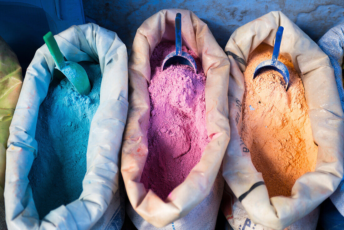 Paint powder, Chefchaouen, Morocco, North Africa, Africa