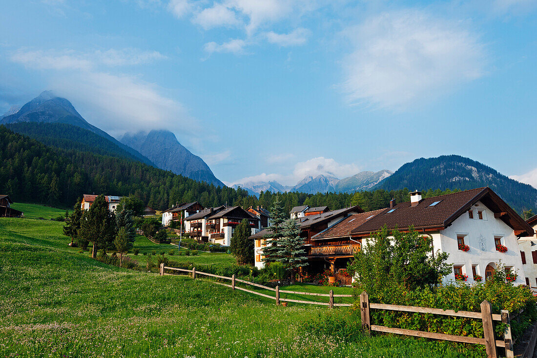 Alpine village, Scuol Tarasp, Engadine, Graubunden, Switzerland, Europe