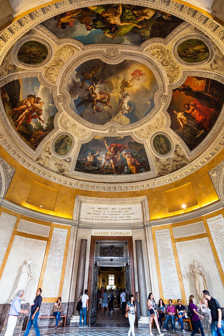 Interior view of the Louvre museum, ceiling paintings, Paris, France, Europe