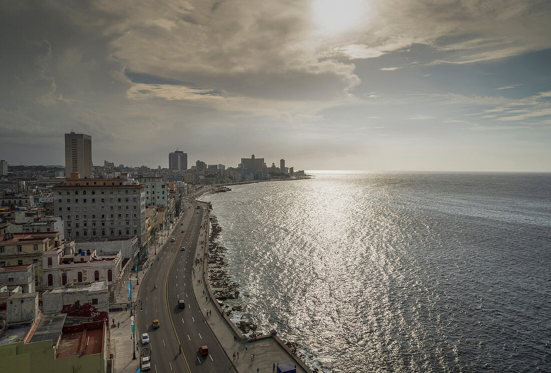 High angle view of Havana waterfront, Havana, Cuba