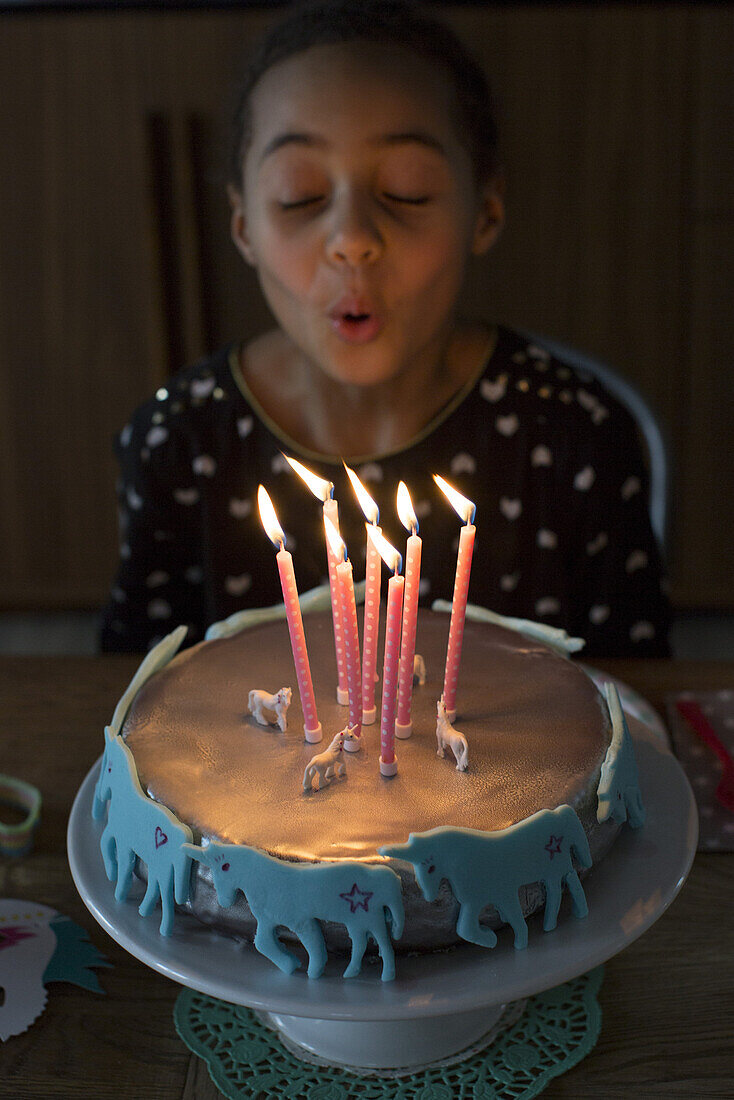 Girl Blowing Out Candles On Birthday License Image 71083287 Image Professionals 