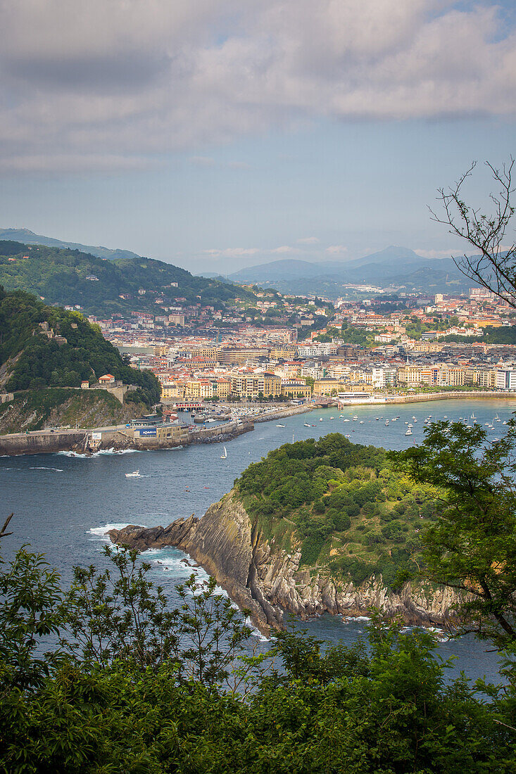 santa clara island seen from monte igueldo, san sebastian bay, san sebastian, donostia, basque country, spain