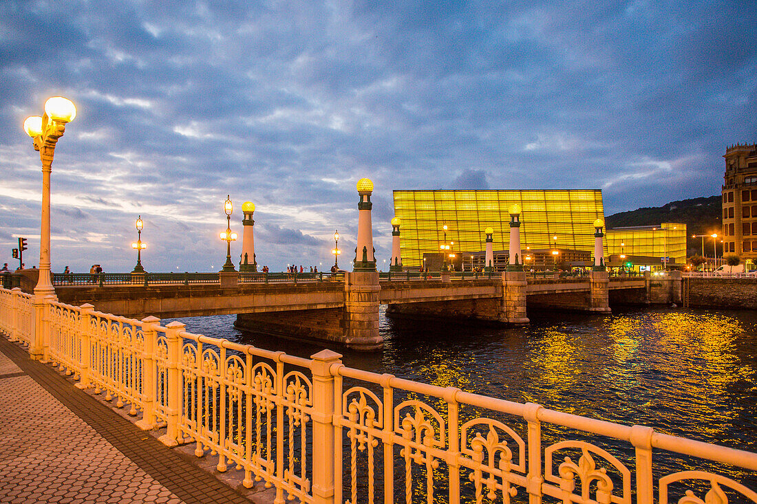 contemporary architecture, the kursaal convention center, kursall cubes, and la zurriola bridge, san sebastian, donostia, basque country, spain