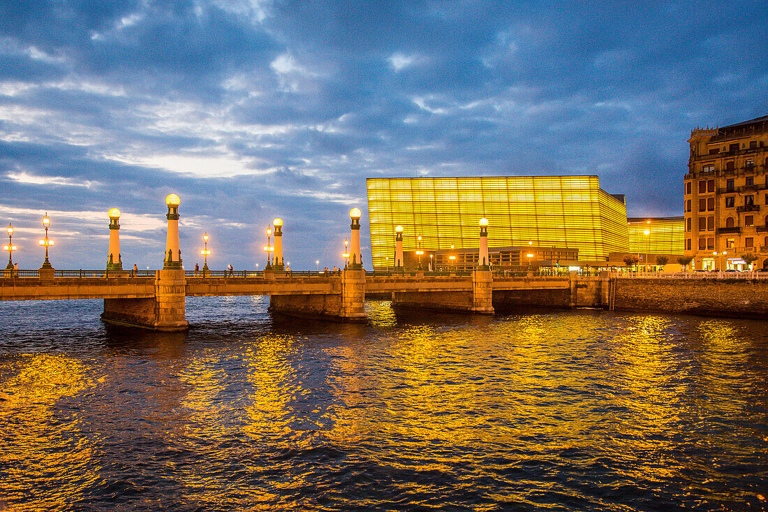 contemporary architecture, the kursaal convention center, kursall cubes, and la zurriola bridge, san sebastian, donostia, basque country, spain