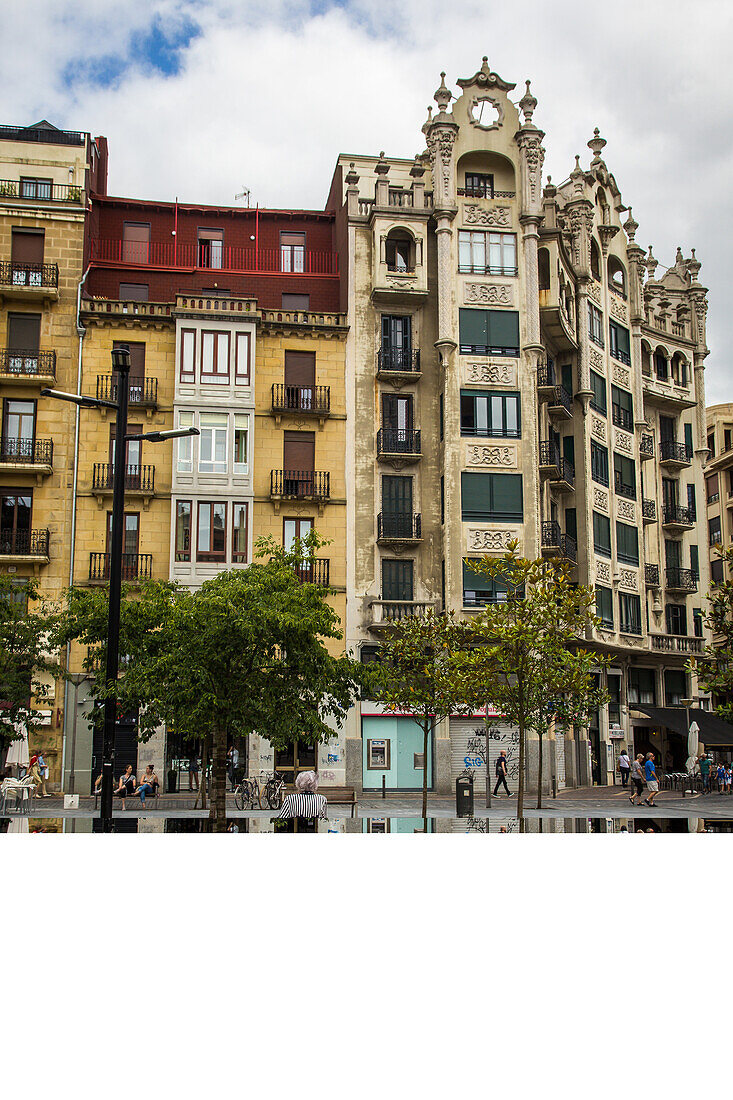 facade of a belle epoque building, cataluna square, san sebastian, donostia, basque country, spain