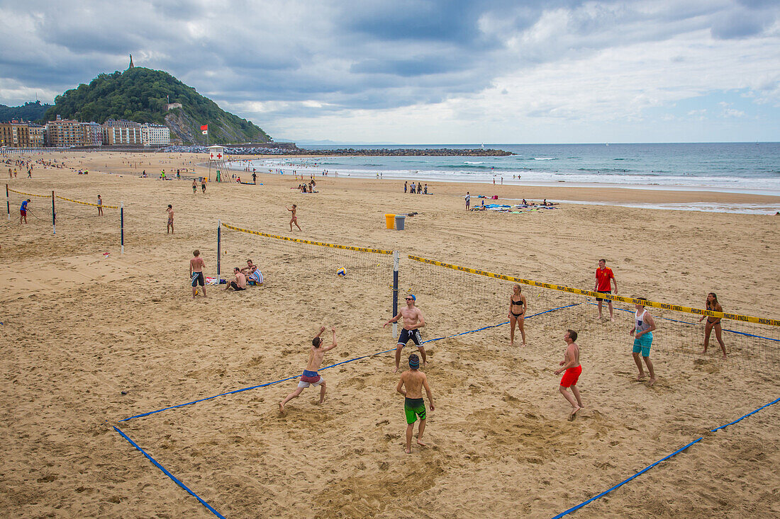 volleyball on the beach, san sebastian, donostia, basque country, spain