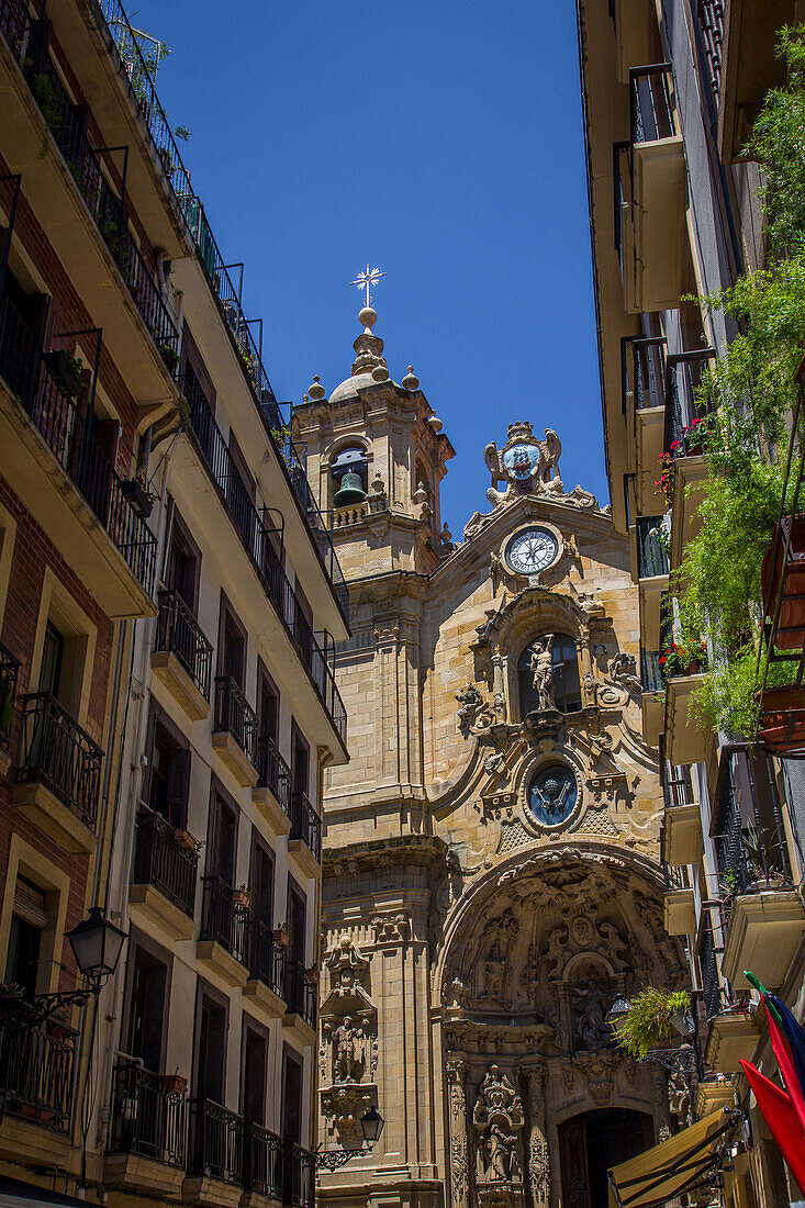 santa maria basilica, old town, san sebastian, donostia, basque country, spain