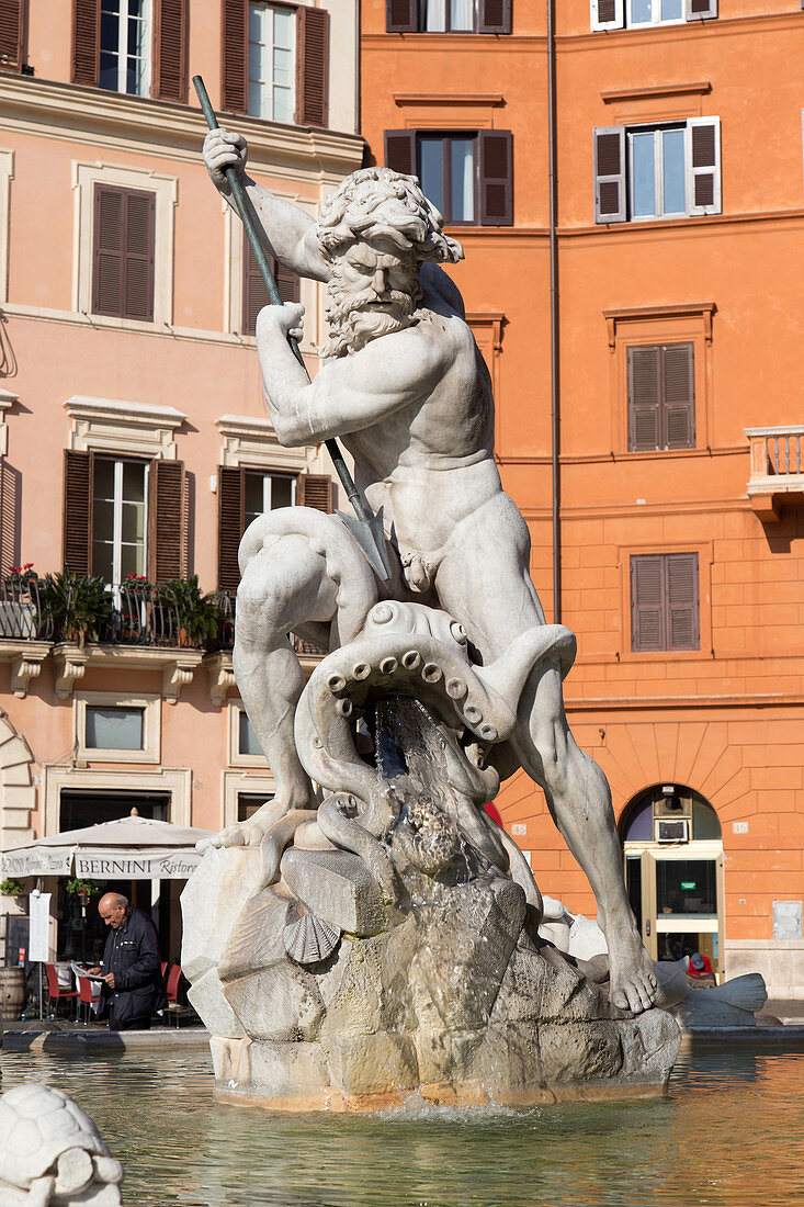 the neptune fountain, plazza navona, baroque art, rome, italy, europe