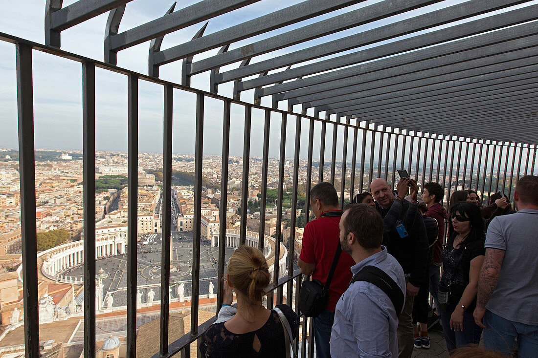 panorama from saint peter's square over the piazza del popolo, guard screen, tourists, rome, italy, europe