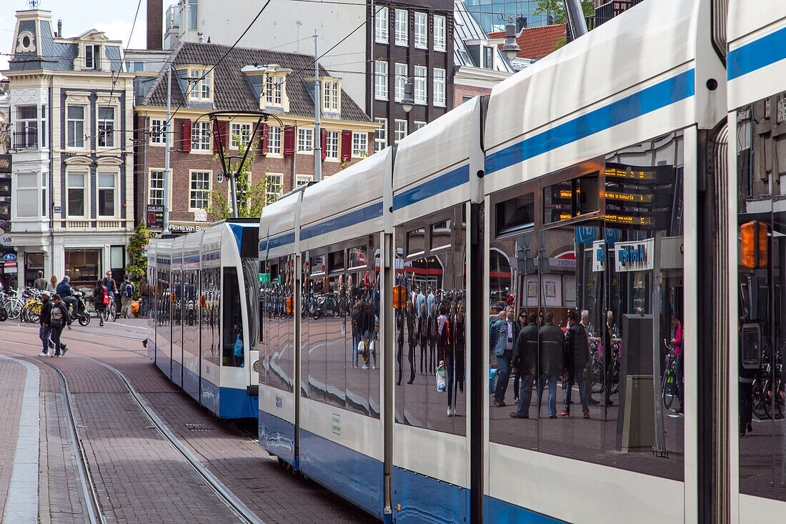 tramway on koningsplein and singel, amsterdam, holland