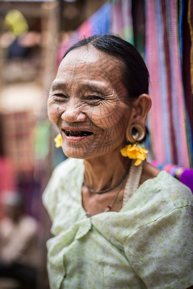 Tattooed woman of a Chin Tribe Village, Chin State, Myanmar Burma, Asia