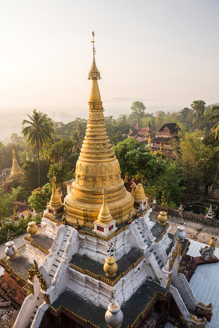 Kyaik Tan Lan Pagoda, the hill top temple in Mawlamyine, Mon State, Myanmar Burma, Asia