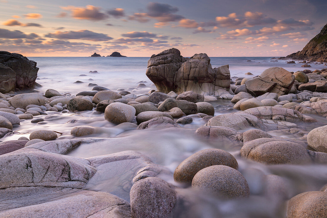 Porth Nanven cove and The Brisons, Cornwall, England, United Kingdom, Europe