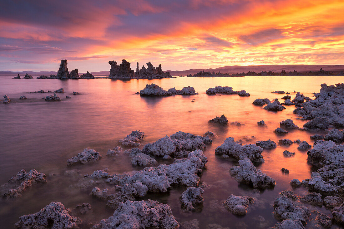 Colourful sunrise above Mono Lake, California, United States of America, North America