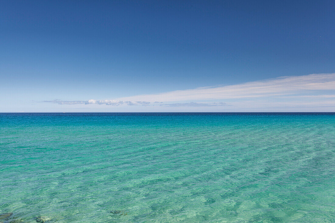 Crystal blue water with nobody, no people in Fuerteventura. canary Islands
