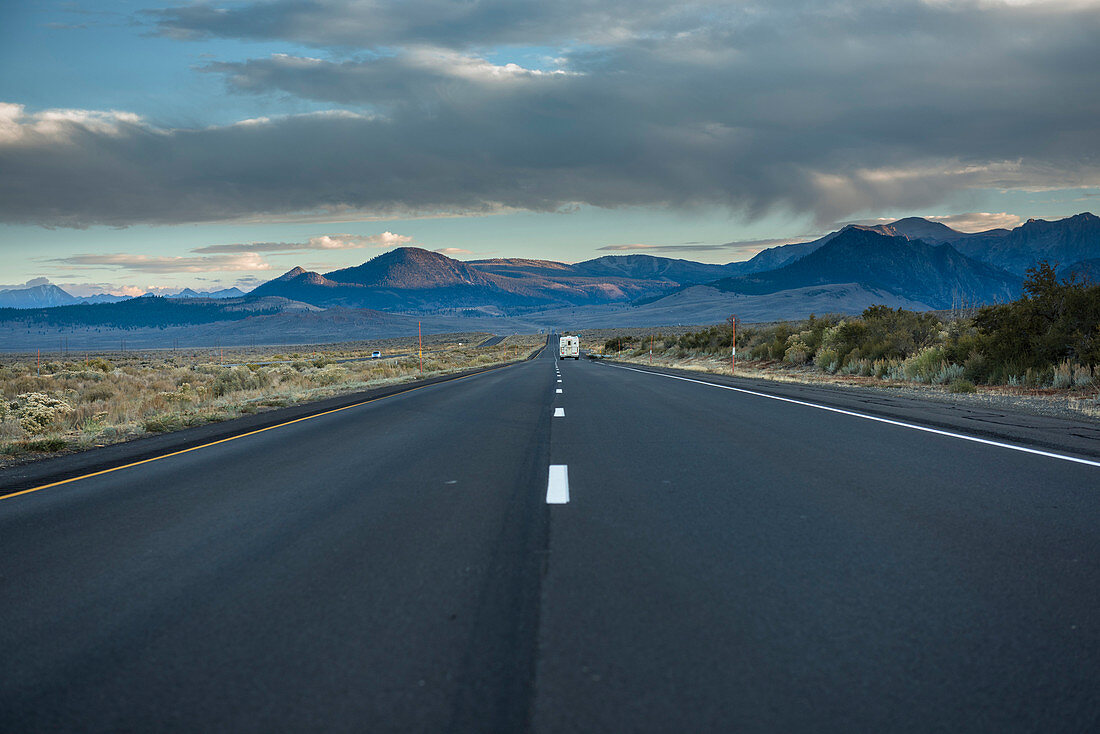 View of highway 395 near Mammoth Lakes. CA, USA.