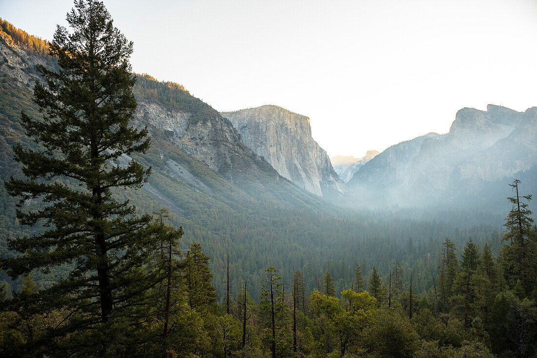 View of Yosemite Valley from Tunnel View at sunrise. California, USA.