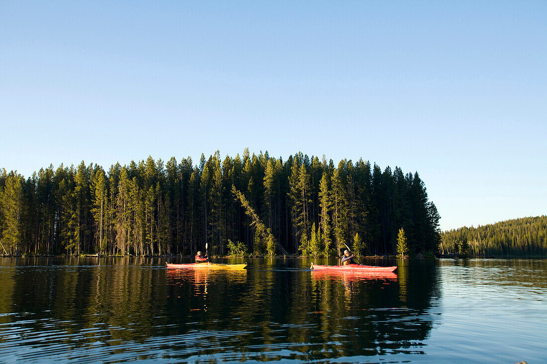 Kayaking on Jackson Lake. Grand Teton NP, WY