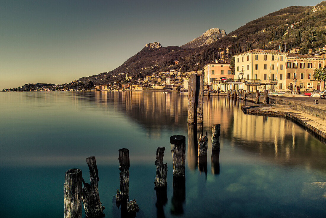 Seafront at Gargnano, Lake Garda, Lombardy, Alps, Italy