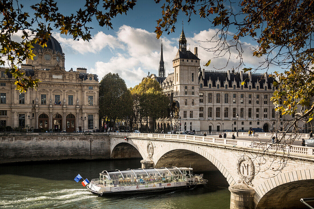 Buildings and bridge over river in Paris, Ile-de-France, France